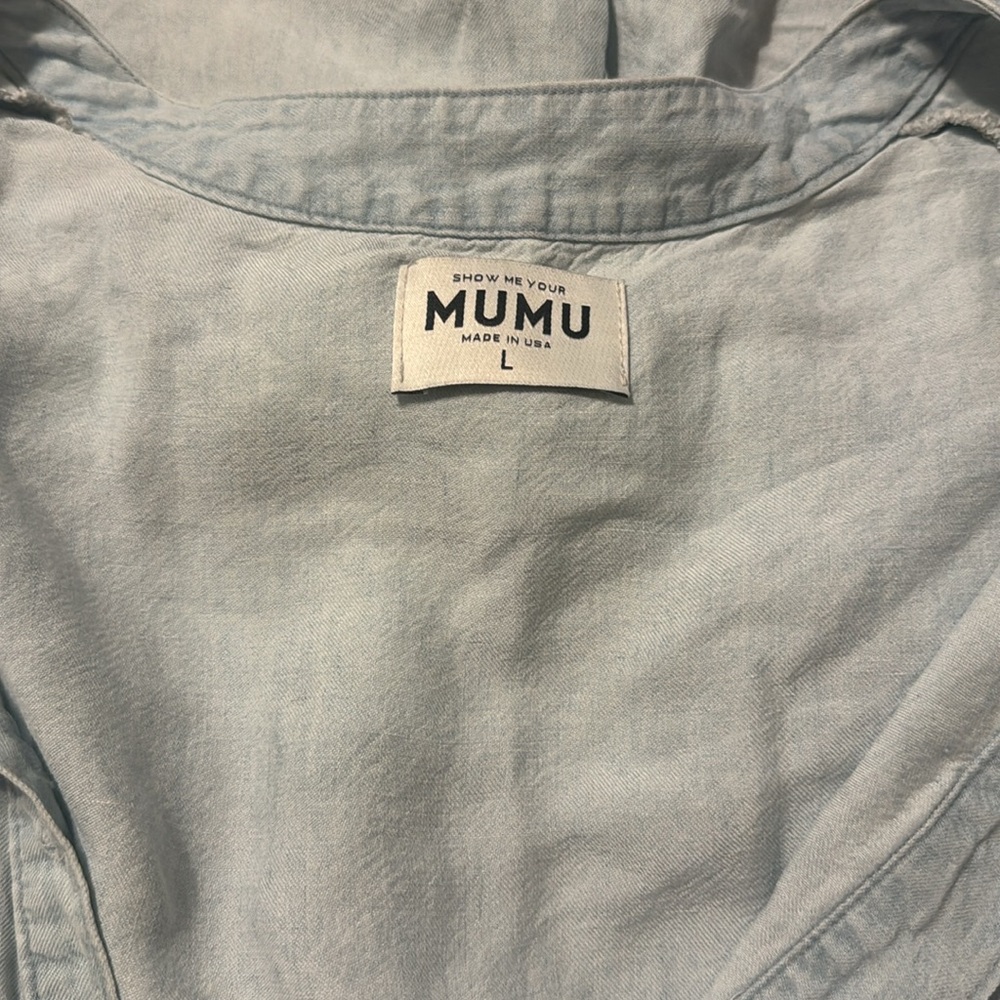 Women's Romper Show me your mumu Large Light Denim distressed hem and arms - Picture 7 of 9